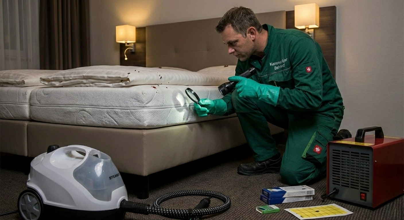 Bettwanzen-Inspektion im Hotelzimmer